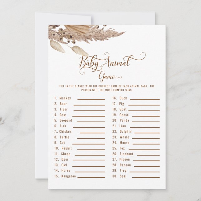 Baby Dusche Pampas Baby Animal Game II Einladung (Vorderseite)