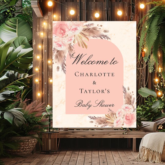 Baby Dusche Pampas Gras Rose Gold Blütenempfang Poster (Von Creator hochgeladen)
