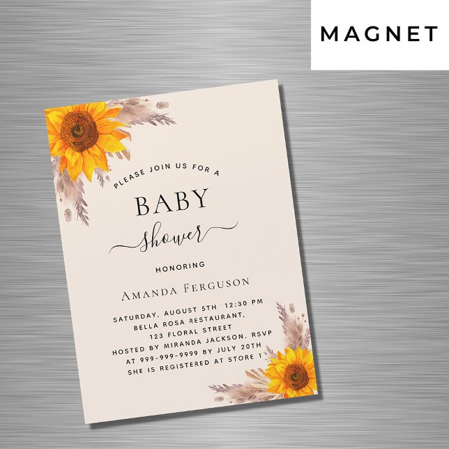 Baby Dusche Pampas Gras Sonnenblume Luxus Magneteinladung (Von Creator hochgeladen)
