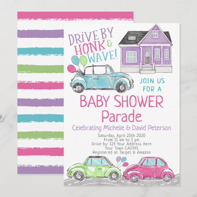 Baby Dusche Parade Einladung (Vorne/Hinten)