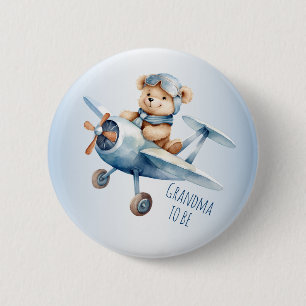 Baby Dusche Party Baby Bear Pilot Blue Airplane Button