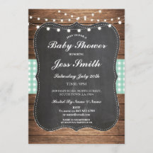 Baby Dusche Party Rustic Burlap Mint Wood Einladun