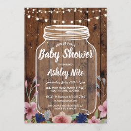 Baby Dusche Party Rustic Jar Wood Floral Einladung