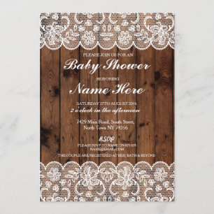 Baby Dusche Party Rustic Wood Lace Boy Girl Einlad Einladung