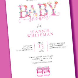 BABY DUSCHE, PINK-HINTERN, PINK FLORAL EINLADUNG