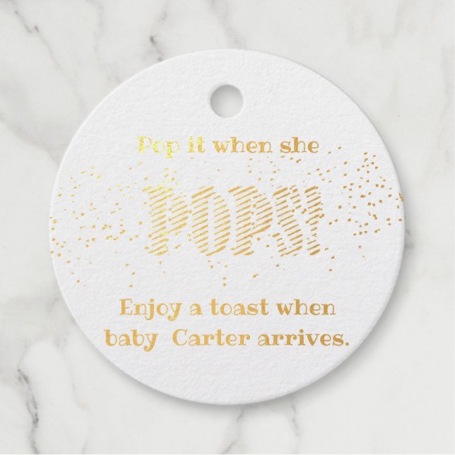 Baby Dusche Pop, wenn sie Confetti Pop Geschenkanhänger (Vorderseite)