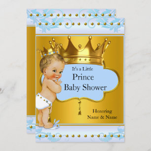 Baby Dusche Prince Boy Blue Gold Crown Blonde Einladung
