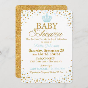 Baby-Dusche Prinz-Gold Glitter Sprinkle Einladung