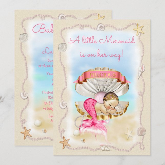 Baby-Dusche Prinzessin-Mermaid Clam Shell Einladung (Vorne/Hinten)