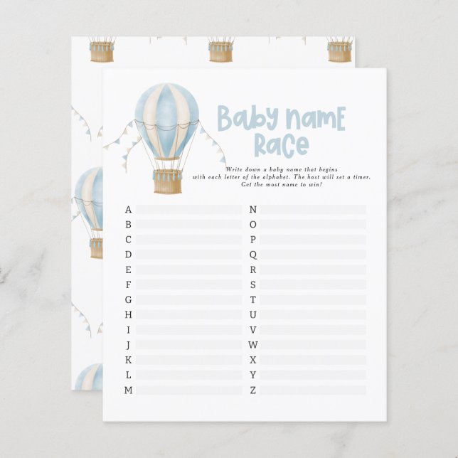 Baby Dusche raten Sie den Namen moderne Heißluftba (Vorne/Hinten)