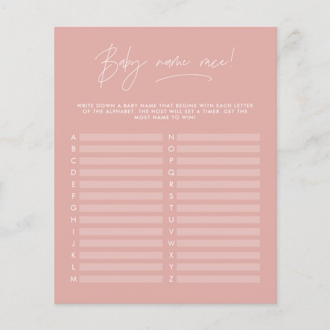 Baby Dusche raten Sie den Namen moderne mädchenhaf (Vorderseite)