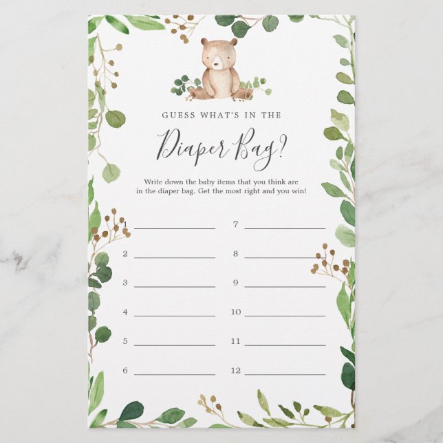 Baby-Dusche raten Was in der Windelbeutel ist (Vorderseite)