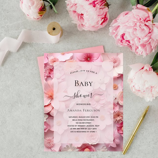 Baby Dusche Rosa Blume Mädchen Einladung Flyer (Von Creator hochgeladen)