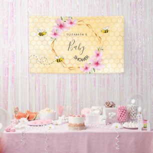 Baby Dusche rosa Blüten Honigwabenmutter zu sein Banner