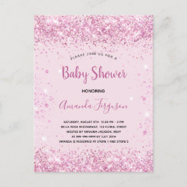 Baby Dusche Rosa Glitzer Mädchenskript Ankündigungspostkarte