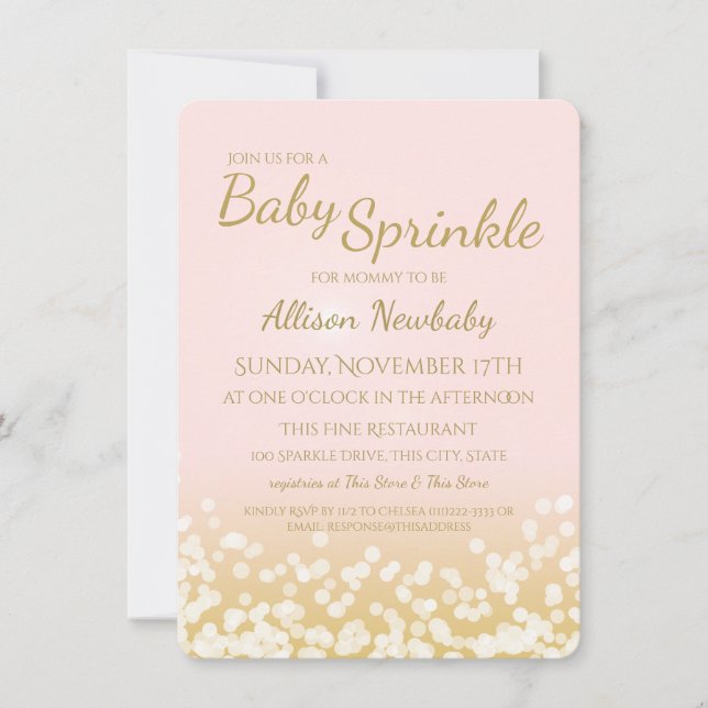 Baby Dusche Rosa und Gold Sparkle Einladung (Vorderseite)