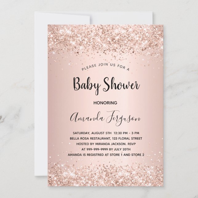 Baby Dusche Rose Gold Glitzer Dusche Mädchen Einladung (Vorderseite)