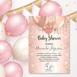 Baby Dusche Rose Gold Glitzer Elefantenballons Einladung