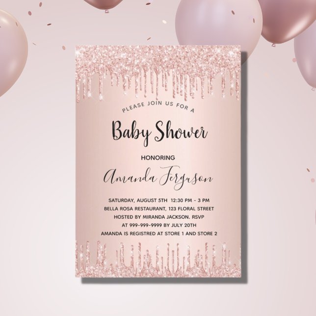 Baby Dusche Rose Gold Glitzer Tropfen Mädchen Einladung (Von Creator hochgeladen)