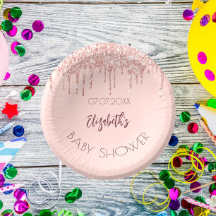 Baby Dusche Rose Gold Glitzer Tropfen Name Pappteller