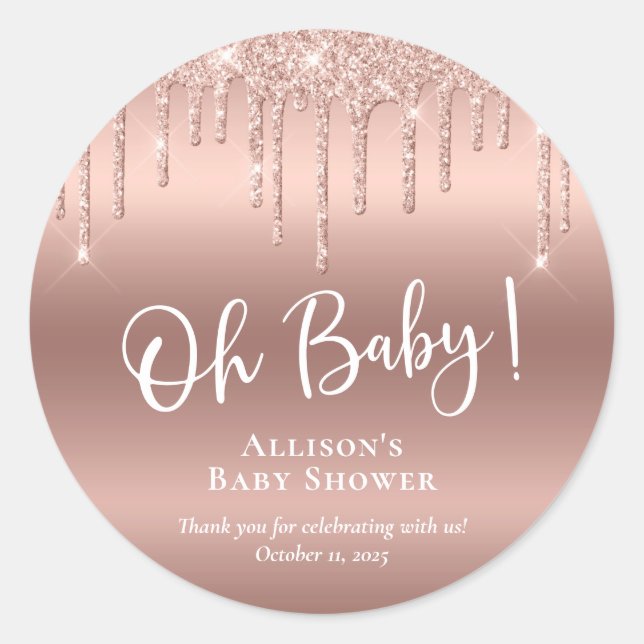Baby Dusche Rose Gold Glitzer Vielen Dank Runder Aufkleber (Vorderseite)