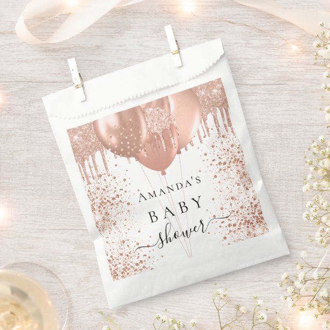 BABY Dusche Rose Gold Glitzer Weißballons Geschenktütchen (Ausgeschnitten)
