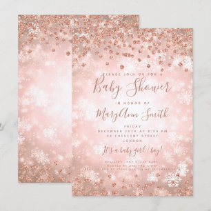 Baby Dusche Rose Gold Glitzer Winter Wonderland Einladung
