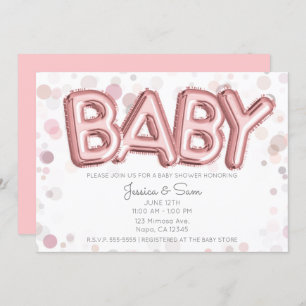 BABY Dusche Rose Gold Pink Balloons Moderne Elegan Einladung