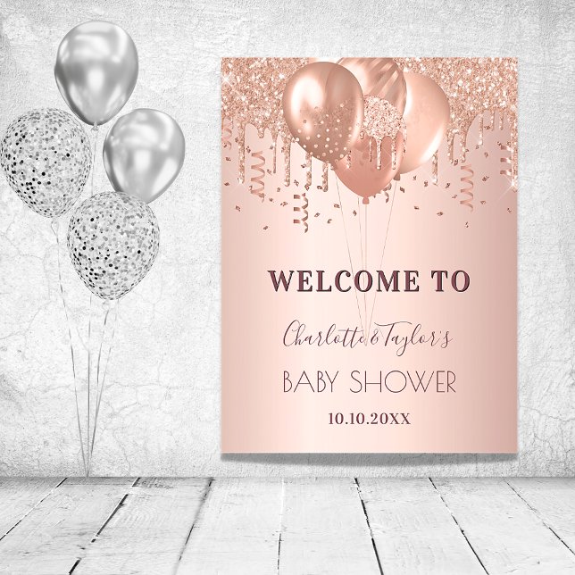 Baby Dusche Rose Goldballons willkommen Poster (Von Creator hochgeladen)