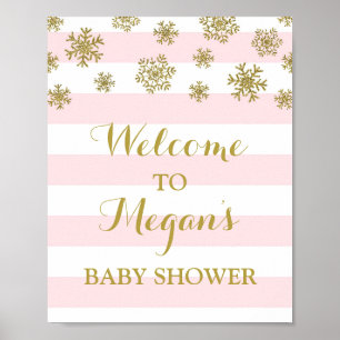 Baby Dusche Schild Pink Streifen Gold Schnee