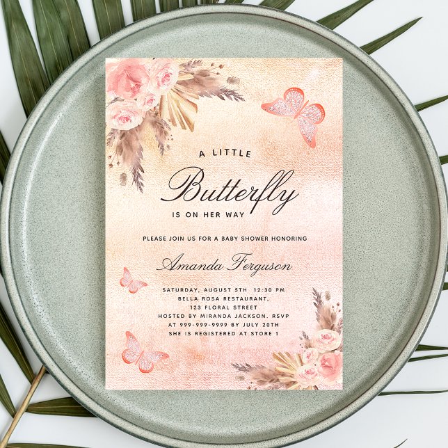 Baby Dusche Schmetterling Blush Pampas Gras Luxus Einladung (Von Creator hochgeladen)
