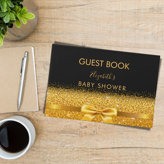 Baby Dusche schwarzer goldener Bogen elegant Gästebuch (Von Creator hochgeladen)
