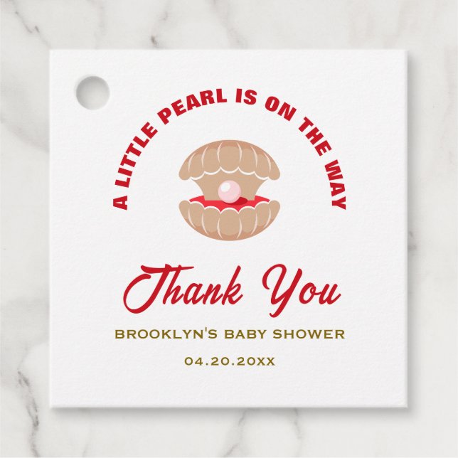 Baby Dusche Seashell eine kleine Perle ist unterwe Geschenkanhänger (Vorderseite)