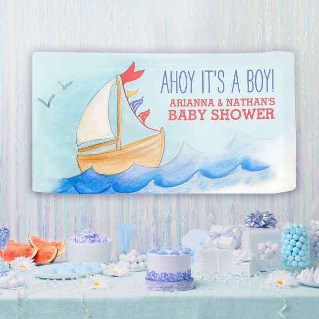 Baby Dusche Segel Boot blau rot Brauch Banner (Von Creator hochgeladen)
