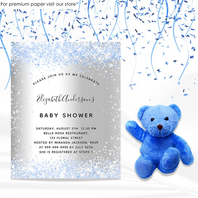Baby-Dusche Silblblau-Junge-Einladung Flyer (Von Creator hochgeladen)