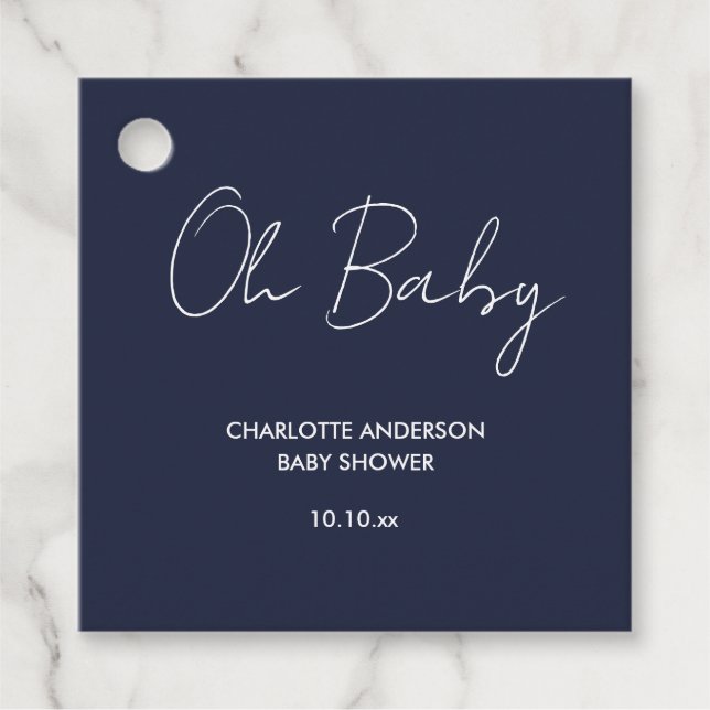 Baby Dusche Skript moderne marineblau elegant Geschenkanhänger (Vorderseite)