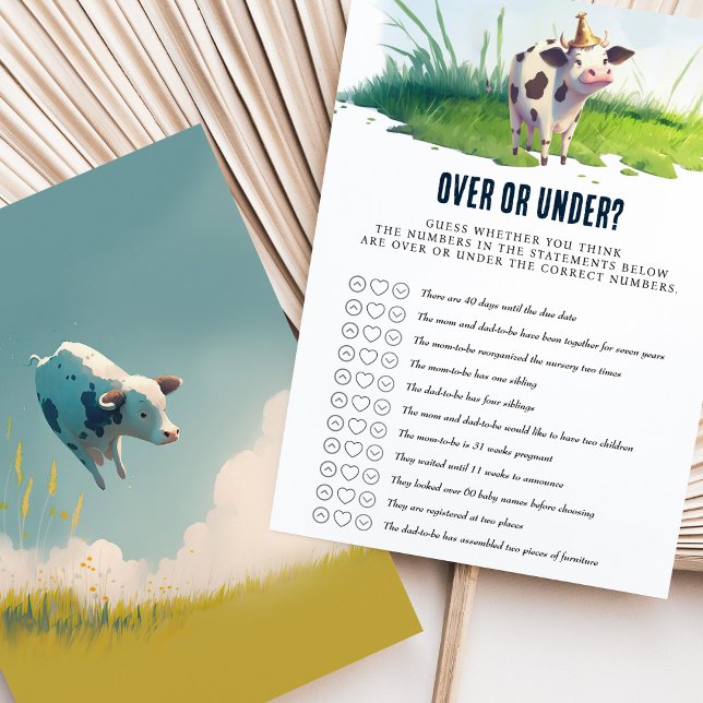 Baby Dusche Spiel über oder unter Kuh Blue Boy (Von Creator hochgeladen)