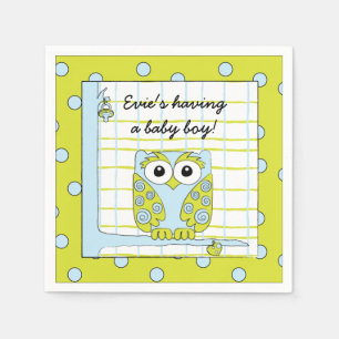 Baby Dusche Standard Cocktail Napkin Blue Owl Serviette
