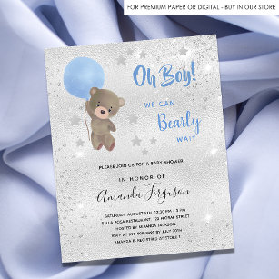Baby Dusche Teddy Bär Blue Budget Einladung Flyer