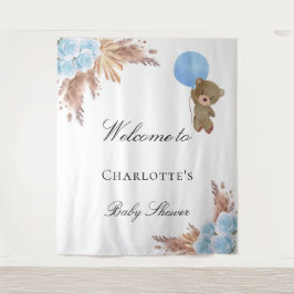 Baby Dusche Teddy Bär Pampas Gras Blau Junge Wandteppich