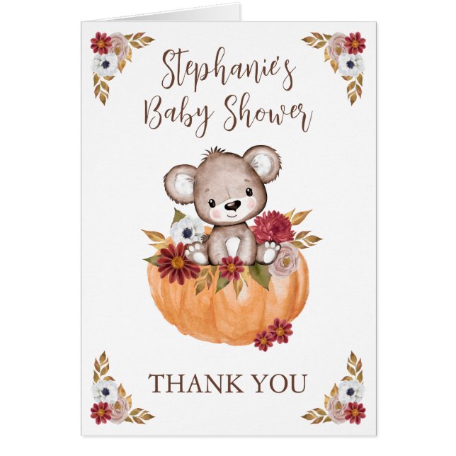 Baby Dusche Teddy Bear Pumpkin Fall Vielen Dank (Vorne)