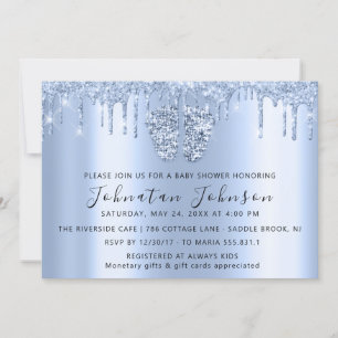 Baby Dusche Tropfen Glitzer Blue Feet Blue Boy Gir Einladung