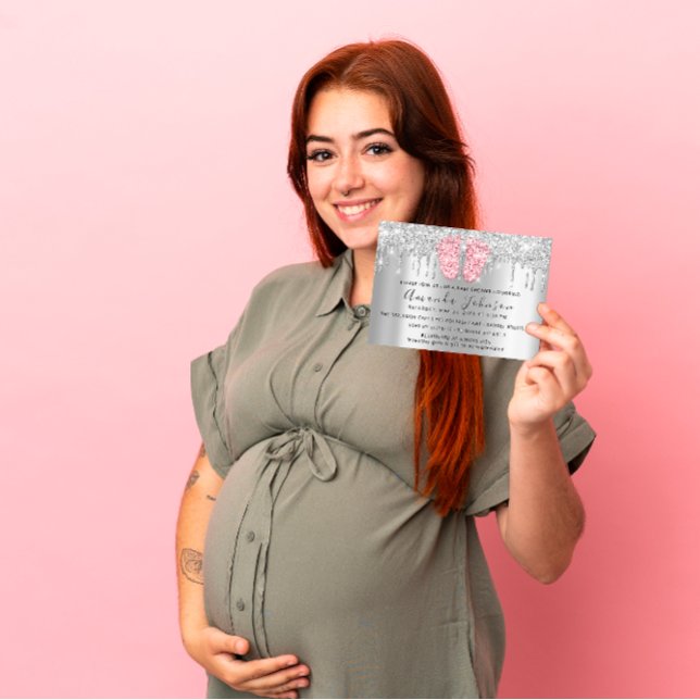 Baby Dusche Tropfen Glitzer Pink Feet Gray Boy Gir Einladung (Baby Shower Drips Glitter Pink Feet Gray Boy Girl Invitation)