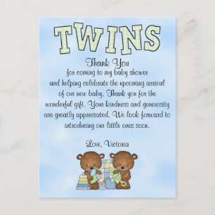 Baby Dusche Twin Boys Teddy Bear Postkarte