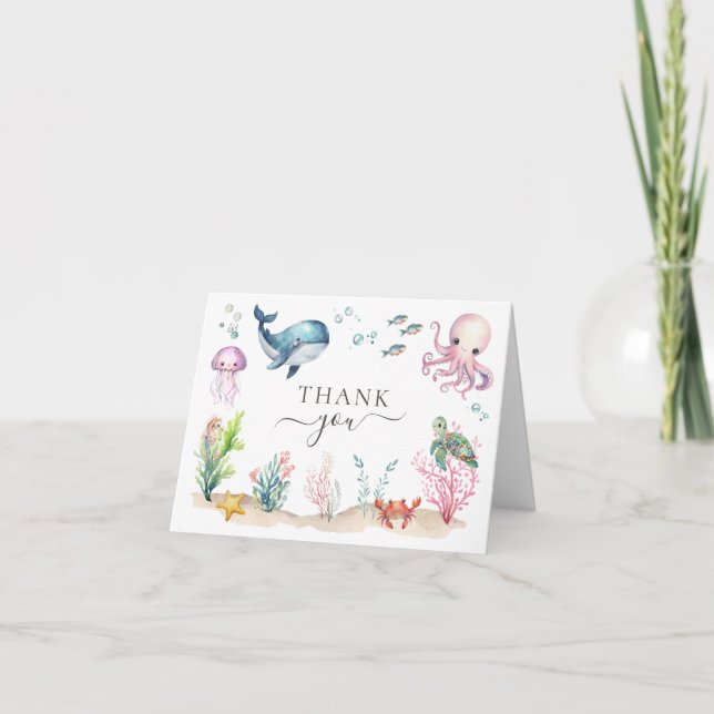 Baby-Dusche unter der Meerestierdusche Dankeskarte (Vorderseite)