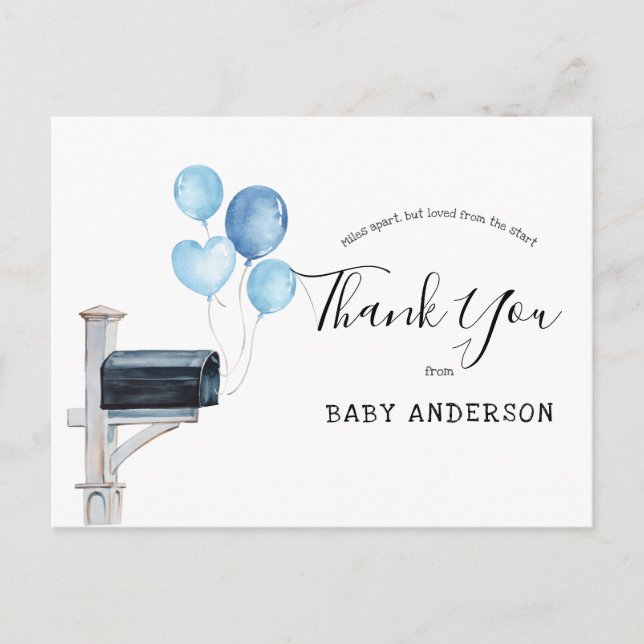 Baby Dusche von Mail Blue Balloons Danke Postkarte (Vorderseite)