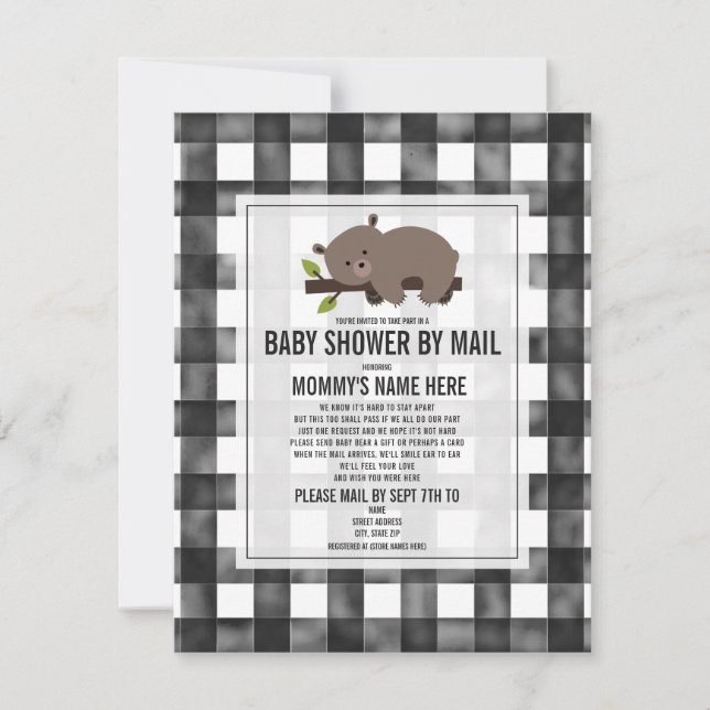 Baby-Dusche von Sleepy Gingham Bear per Mail Einladung (Vorderseite)