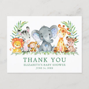 Baby Dusche Watercolor Safari Tiere Danke Postkarte