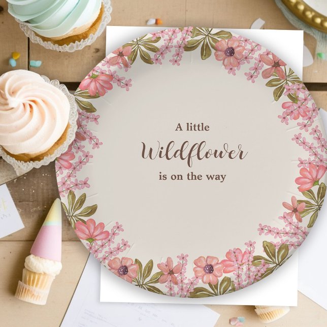 Baby Dusche Wildblumen Rosa Feder Hübsch Sweet Pappteller (Von Creator hochgeladen)