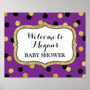 Baby Dusche Willkommen Lila Black Gold Confetti Poster